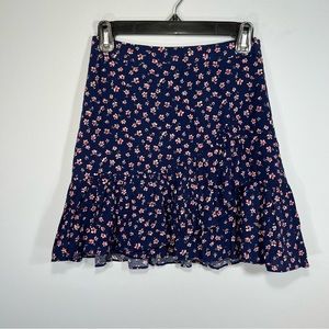 Aqua Skirt Womens Extra Small Blue Pink Ditsy Floral Ruffle Lined Wrap Style Hem